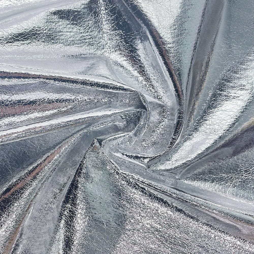 Metallic Leatherette Fabric Sold by The Yard Shiny Faux Leather Crafting Soft Faux Leather Fabric for Home Upholstery Bags Wallets Making, Silver