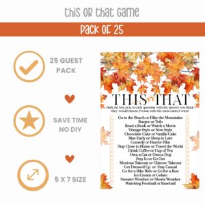 Fall in Love Bridal Shower Games – 25 Pack, Premium Quality 5x7 Cards, Fun Wedding Would She Rather Activity, Perfect for Rehearsal, Couples, Birthdays, and This or That Party Game