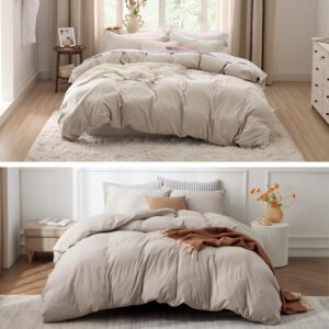 bedsure queen prewashed microfiber duvet cover set + tannish linen 100% jersey knit cotton duvet cover set, zipper closure, queen size