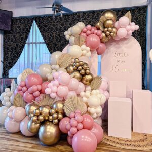 Pink and White Balloon Arch Kit, 121PCS Pink and Gold Balloon Garland Pastal Pink White Gold Confetti Balloons for Girls Birthday Baby Shower Wedding Bridal Shower Party Decorations