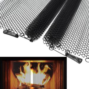 2 pack fireplace mesh screen curtain,22”x24” spark guard chain for hearth,metal fireplace replacement black hanging mesh curtain screens for home wood burning fireplace