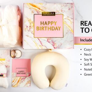 Birthday Gift Basket for Women - Happy Birthday Gift Basket For Her w/Memory Foam Pillow, Blanket, Candle, Socks, Journal, and Card - Curated Birthday Gift Set and Happy Birthday Gift Box for Women