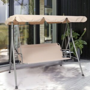 3 Seater Patio Swing Chair Outdoor Canopy Lounge Hammock Garden Bench Beige