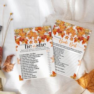 Fall in Love Bridal Shower Games – 25 Pack, He Said She Said & Bride Best, Fun Wedding Reception Activities, Couples Engagement Party, Boho Decor, Double-Sided Cards