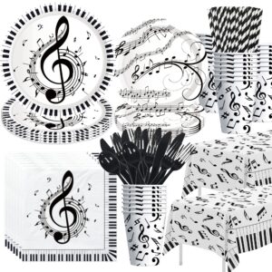 xenorik music theme party decorations tableware - music notes party supplies, plate, cup, napkin, tablecloth, cutlery, music social media theme birthday baby shower decorations dinnerware | serve 24