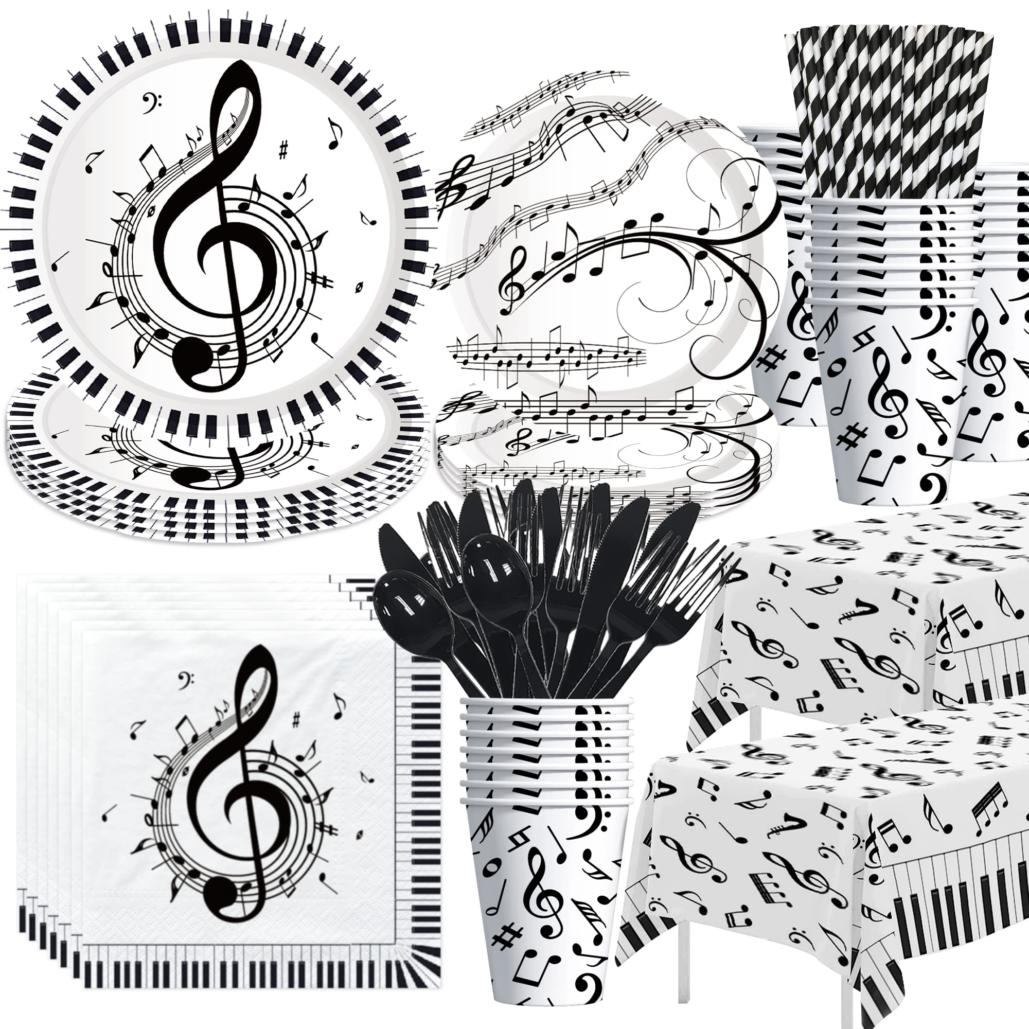 Xenorik Music Theme Party Decorations Tableware - Music Notes Party Supplies, Plate, Cup, Napkin, Tablecloth, Cutlery, Music Social Media Theme Birthday Baby Shower Decorations Dinnerware | Serve 24