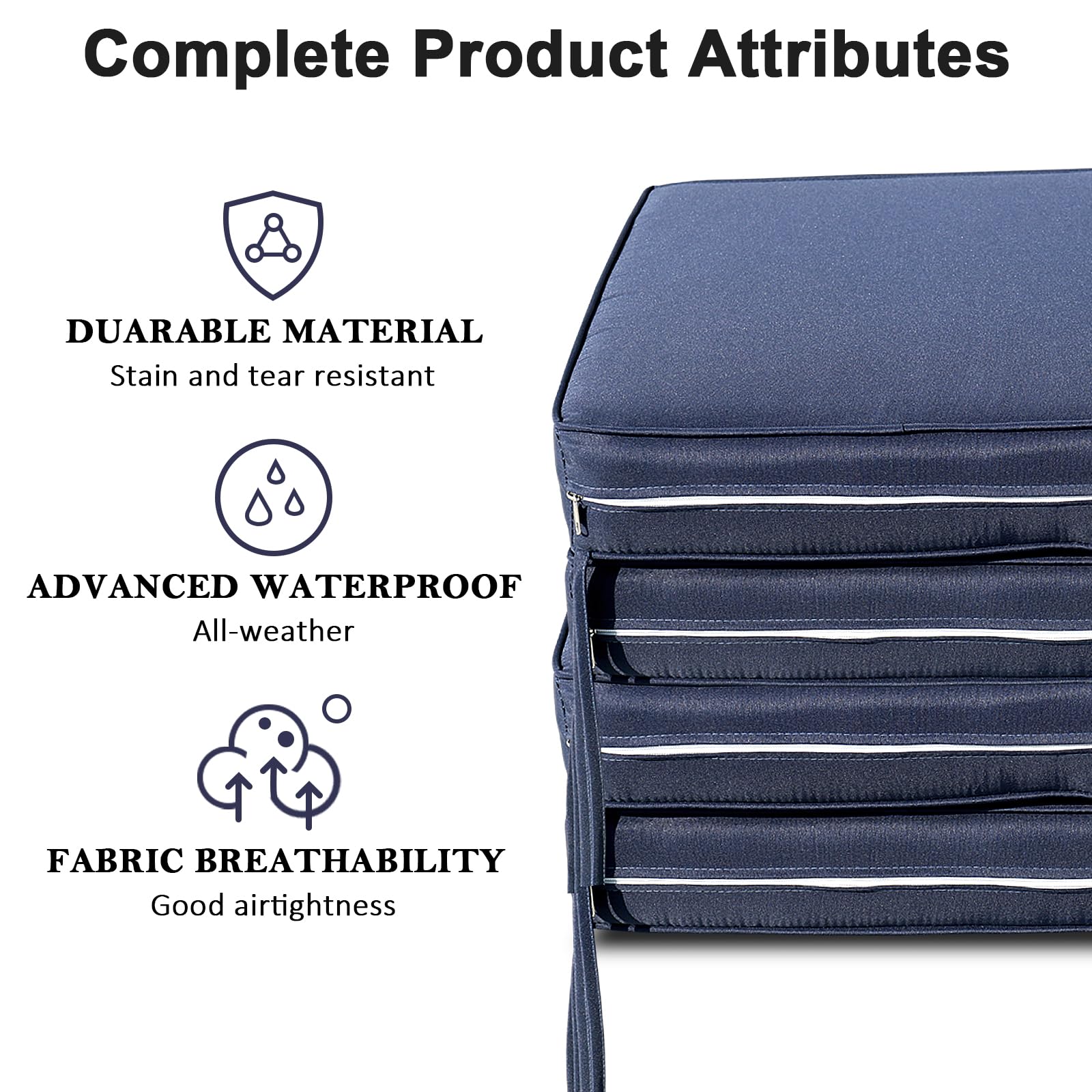 Jadoxy Patio Seat Cushion Covers 4 Pack,Outdoor Furniture Chair Seat Cushion Replacement Cover for Couch,Sofa (Replacement Covers Only) (19×19×3, Dark Blue)