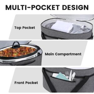 MUSBUS 2 Layer Slow cooker bag for Crock-Pot 6-8 quart, Travel reunionc outdoor, Easy to transport Insulation water proof easy cleaning to carry, Family Gathering Potluck, Gift for Women - Grey