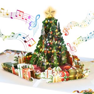 venhoo pop up christmas cards with light and music, christmas tree design, handmade 3d popup musical greeting card for christmas holiday includes envelop, playing-we wish you a merry christmas