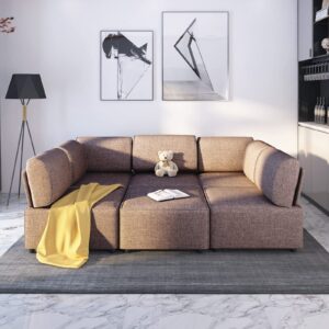 CECER U Shaped Modular Sectional Sofa, Convertible L Shaped Couch Sofa, Queen Sleeper Sofa, Variable Modular Oversized Couches for Living Room, (Brown)