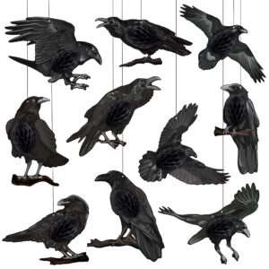 halloween black crows decorations honeycomb paper cutouts halloween tree hanging decorations bird raven banner garland centerpiece for halloween birthday baby shower wedding party supplies (raven 10p)