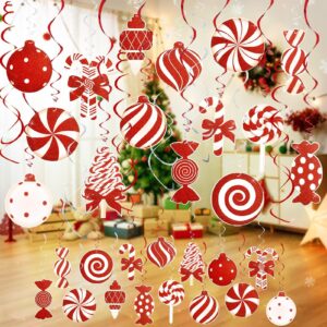 candy cane christmas party decorations - 36pcs red candy cane lollipop peppermint christmas hanging swirls decorations for christmas home candyland winter holiday party decor supplies