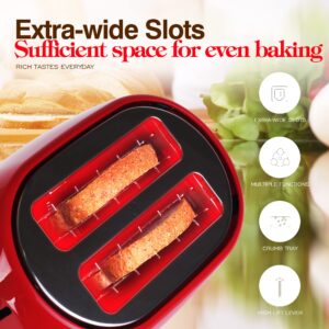 NBTX Toasters 2 Slice Wide Slot With 7-Shade Toast Settings, Slide-Out Crumb Tray, Auto-Shutoff, Faster Heating Speed, Toast Lift Perfect for Toasting Bread Bagels Waffles and Puff Pastry, Red