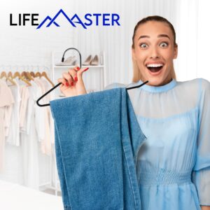 Lifemaster Metal Pants Hanger Set - 20 Pieces Elegant Non-Slip Closet Space Saving Hanger Set for Pants, Trouser, Blankets, and Jeans with Rubber Coating and Open Ended Sleek Design - Black