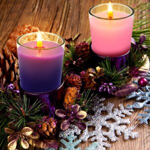 20 Packs Advent Candles with Clear Glass Holder, 15 Purple and 5 Pink Votive Candles, Unscented Seasonal Celebration Candles for Christmas Table Decoration