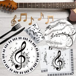 Xenorik Music Theme Party Decorations Tableware - Music Notes Party Supplies, Plate, Cup, Napkin, Tablecloth, Cutlery, Music Social Media Theme Birthday Baby Shower Decorations Dinnerware | Serve 24