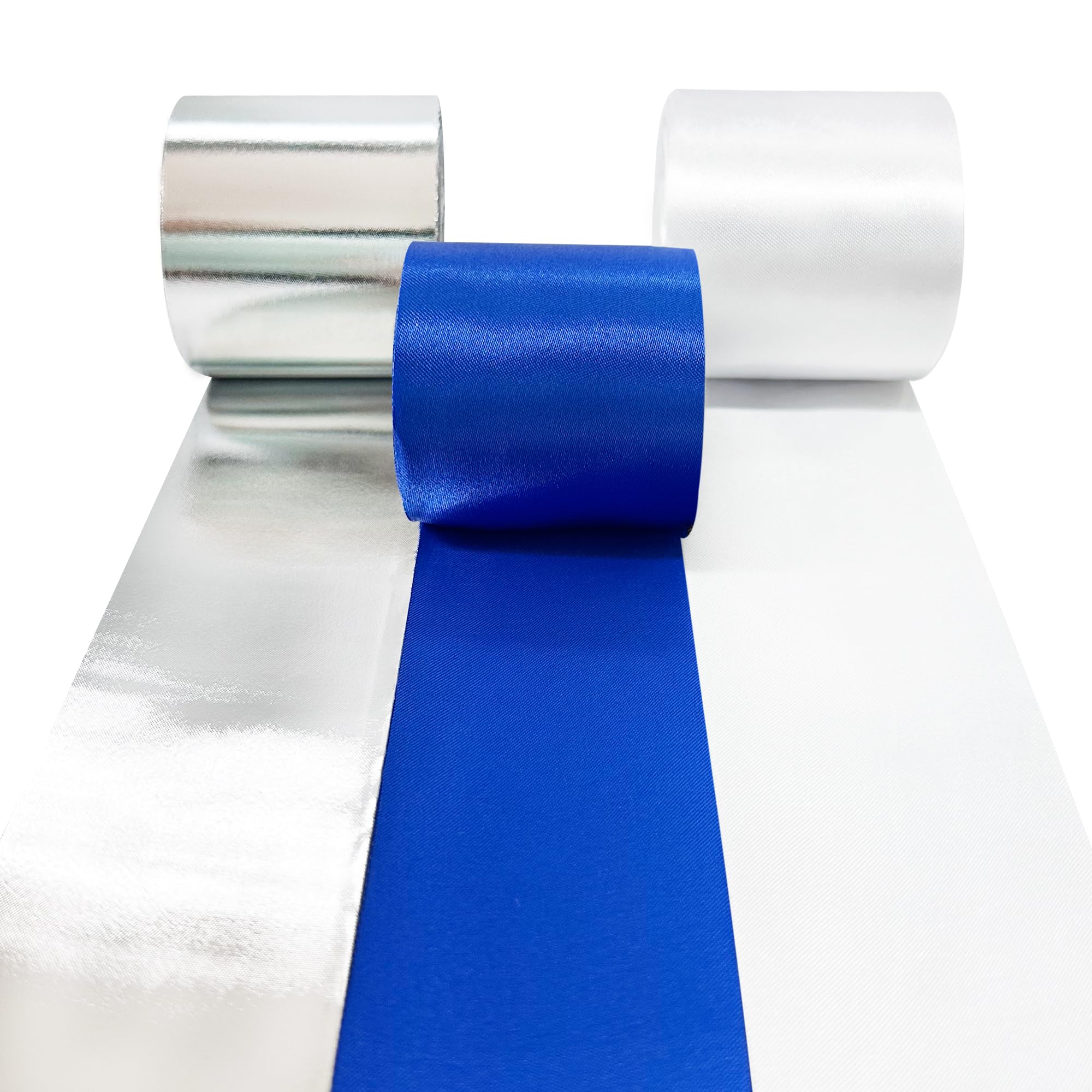 Silver Blue White Satin Ribbon 65.7Yd×1.97" Wide Navy White Metallic Silver Ribbon for DIY Craft Gift Wrapping Invitation Card Party Backdrop Wedding Nautical Birthday Graduation Ribbon Decorations