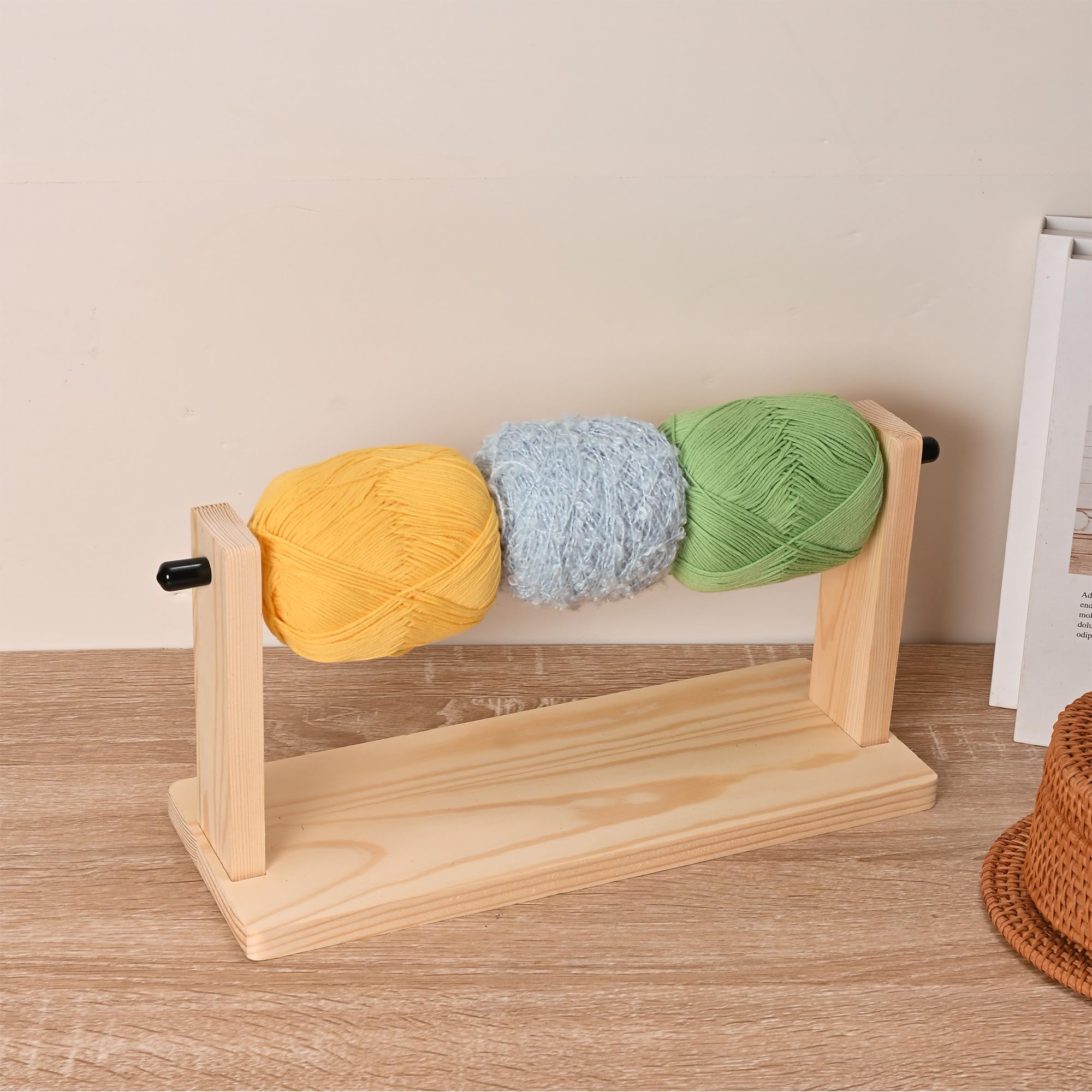 Sparkle Race Wooden Crochet Yarn Holder, Single Revolving Yarn Storage for Crochet Yarn Ball Knitting & Crochet Supplies, Horizontal Wood Yarn Ball Holder Ribbon Holder Organizer Rack