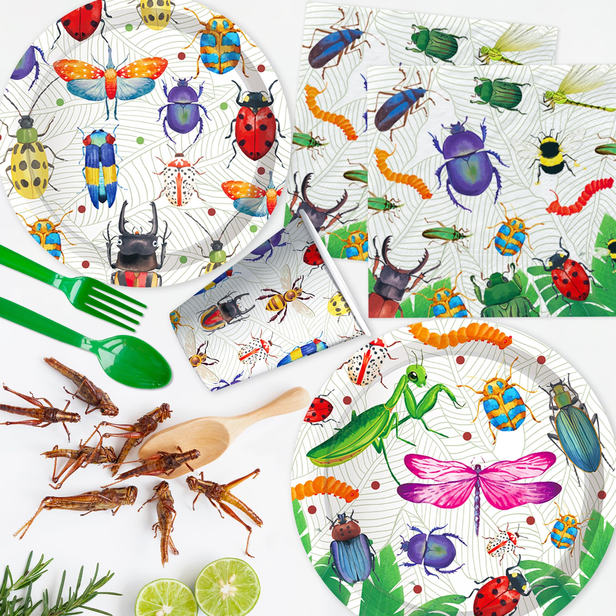 Xenorik Bug Birthday Party Decorations Tableware - Bug Party Supplies, Plate, Cup, Napkin,Tablecloth, Cutlery, Spring Summer Nature Insect Theme Birthday Baby Shower Party Decorations | Serve 24