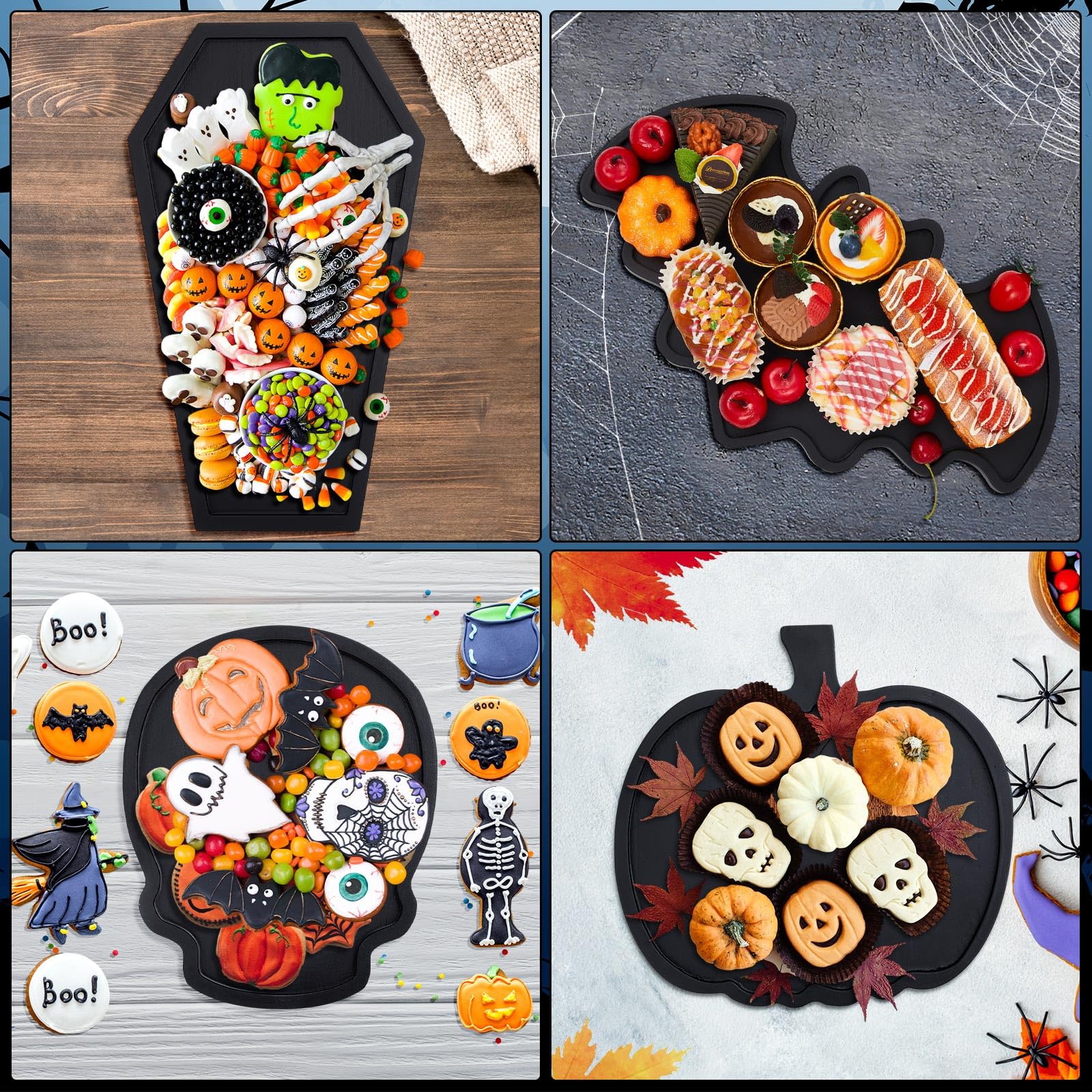 Liliful Halloween Pumpkin Wooden Charcuterie Boards, Bamboo Cheese Board Charcuterie Platter and Serving Tray Plate for Party, Meat and Cheese Tray for Party Decoration