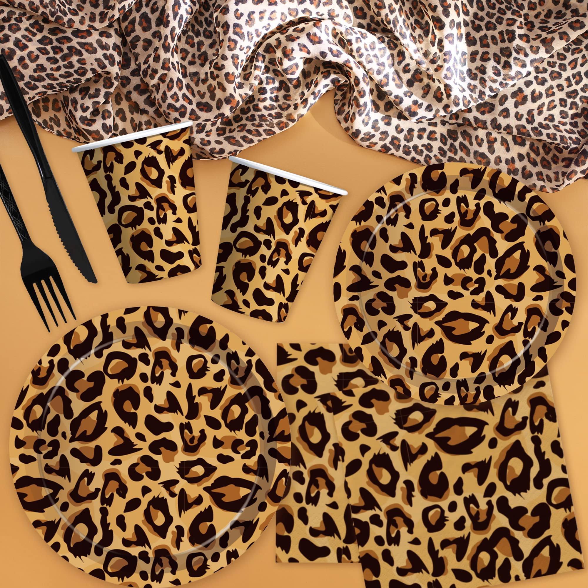 Xenorik Leopard Print Plates And Napkins Party Supplies - Cheetah Print Birthday Decorations Tableware, Plate, Cup, Napkin, Safari Animal Leopard Theme Birthday Baby Shower Party Supplies | Serve 24