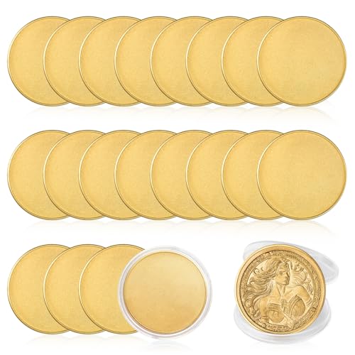 ComMarker 20 Pcs Brass Blank Challenge Coin,2.2mm Thickness Threaded Edged 40 mm Engraving Blanks Coins,Acrylic Protection Box for DIY Crafts Engraving Travel Commemorative Collection Supplies