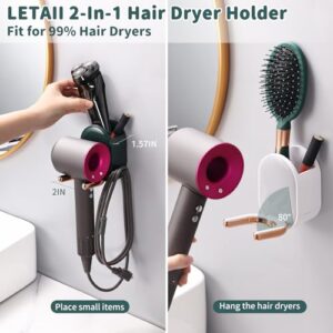 letaii Hair Dryer Holder Wall Mounted, 2-in-1 Self Adhesive Blow Dryer Holder for Bathroom, Fits Dyson Hair Dryers & More, Dark Green