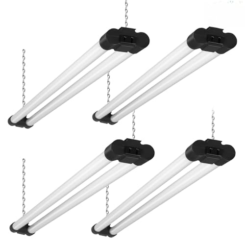 VEVOR 4 Pack LED Shop Light, 4 FT, 40W Linkable Shop Light Fixture, 4500 LM Surface & Hanging Mount Ceiling Lights 59 in Power Cords with ON/Off Switch, for Garage Warehouse Home Workkshop and Office