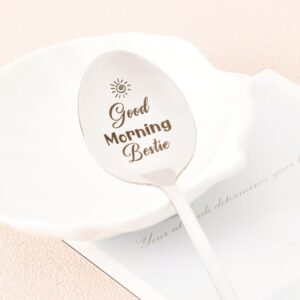 Best Friends Bff Gifts Spoon for Women Girls Good Morning Bestie Spoons for Best Bestie Friendship Gifts for Friends Birthday Christmas Graduation Gift for Coffee Tea Lovers Spoon