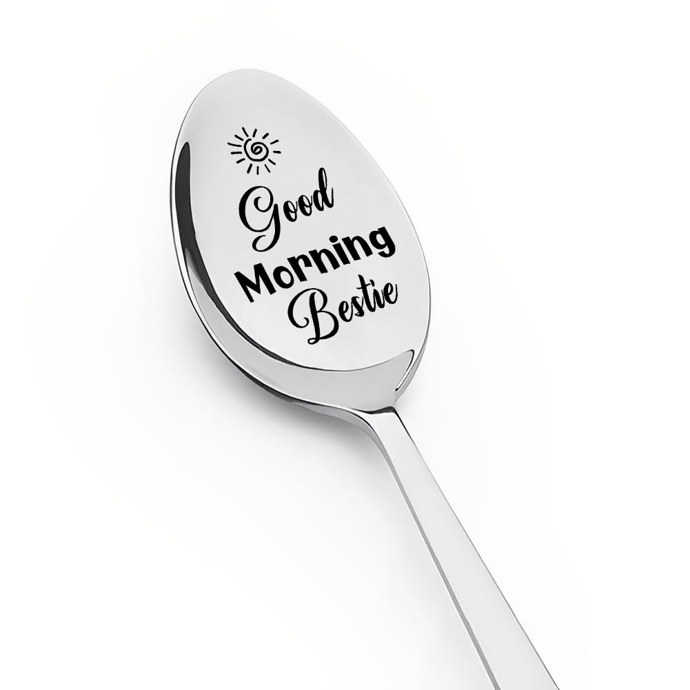 Best Friends Bff Gifts Spoon for Women Girls Good Morning Bestie Spoons for Best Bestie Friendship Gifts for Friends Birthday Christmas Graduation Gift for Coffee Tea Lovers Spoon