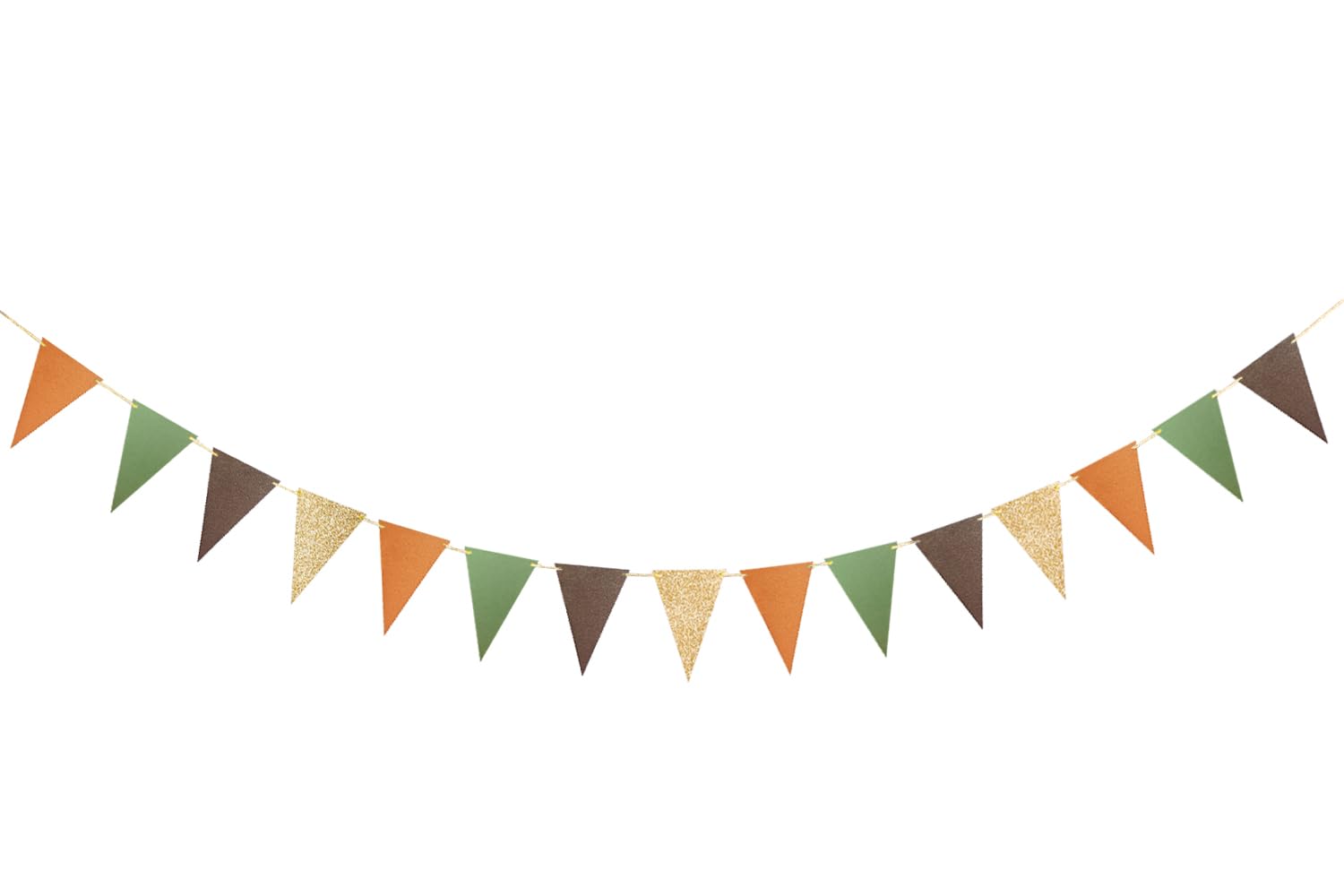 Glitter Golden Brown Green Triangle Banner Greenery Party Decoration Supplies Paper Bunting Signs for Birthday Nursery Classroom Anniversary Christmas Decoration Graduation Flags 15 pcs 10 Feet