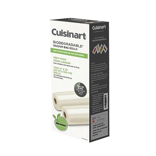 Cuisinart Universal Biodegradable Vacuum Food Saver Sealer Bags (VSB-BD112C), 2-Pack, 11" inch x 10’ ft. Rolls, BPA Free, Microwave & Freezer Safe, Keep Food Fresh Longer