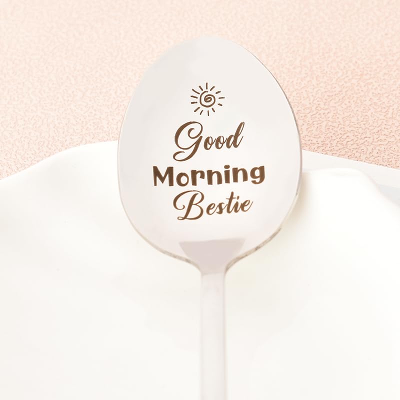 Best Friends Bff Gifts Spoon for Women Girls Good Morning Bestie Spoons for Best Bestie Friendship Gifts for Friends Birthday Christmas Graduation Gift for Coffee Tea Lovers Spoon