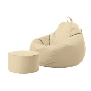 ultimate sack outdoor bean bag chair & footstool, waterproof oversize bean bag chair for adults, perfect for the deck, patio, boat | beige