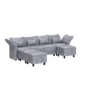 LLappuil Chenille Sectional Couch U Shaped 7 Seater Deep Modular Sectional Sofa with Storage and Adjustable Armrest Backrest, Large Sectional Sleeper Sofa Set, Grey