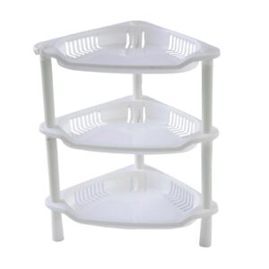 typutomi 3 tier shower caddy organizer shelf corner, plastic countertop shelf multifunctional hollow out desktop rack cosmetic storage holder organizer for bathroom kitchen dresser(white)