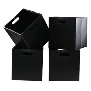 wekioger 4-pack plastic foldable cube storage bins, collapsible storage cubes bin organizer, black