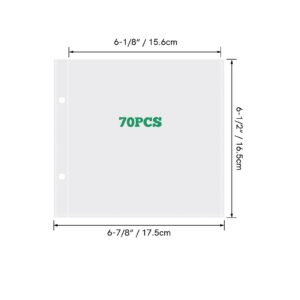 BAOFALI 70 Pags 6" X6" Clear Plastic Binder Pockets,2 Holes 2 Pockets Per Page, can Fit More Stencils,Made Exclusively for Stencils,Die Cuts,Photos,Stamps Within Size 6x6 Storage Bills Organizer