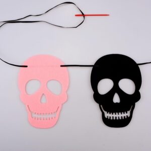 SaktopDeco 2 Pack Black Pink Skull Garland Banner Felt Skeleton Garland Halloween Banner for DIY Gothic Decorations Halloween Home Decor