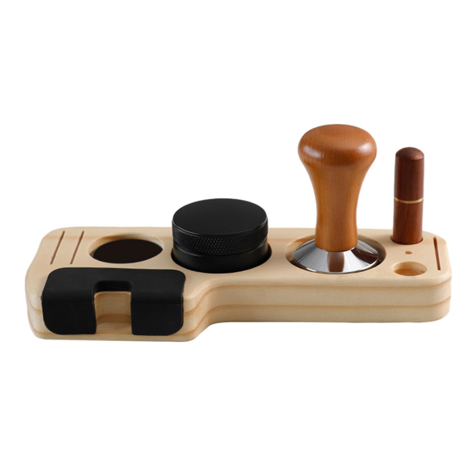 ＫＬＫＣＭＳ Espresso Accessories Kits Espresso Tamping Stand Set Barista Part Multipurpose Coffee Tamper Distributor and Stirrer for Counters Shop Cafe, Pine Wood 58mm