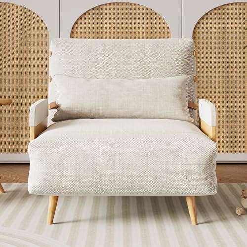 JASIWAY Convertible Chair Bed Sleeper, 3-in-1 Futon Sofa Bed Chair, Chaise Lounge Sofa Bed Couch, Sleeper Chair Recliner Sofa Chair for Small Space Apartment (Beige, 27.6" W)