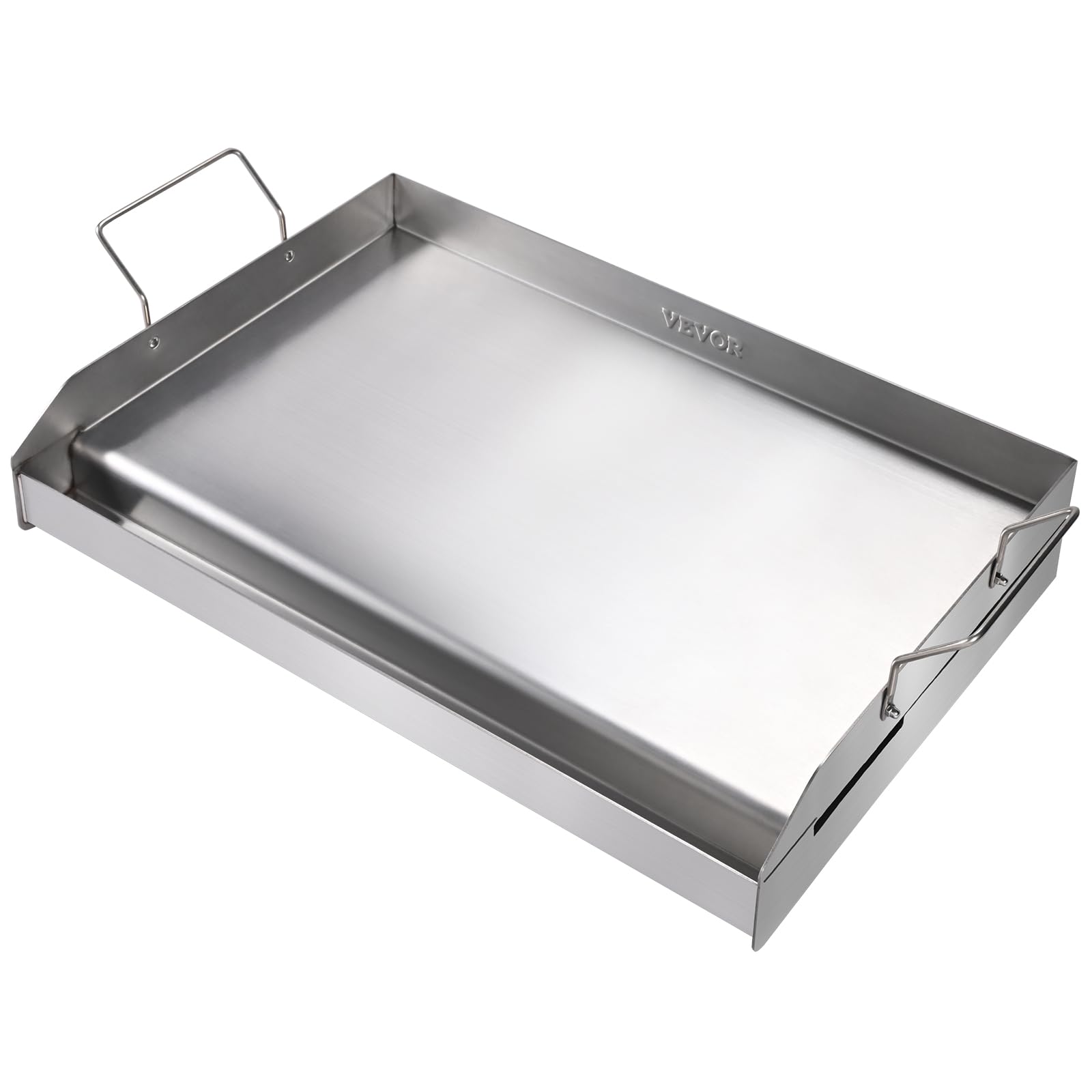 VEVOR Stainless Steel Griddle, 23.5"x16" Pre-Seasoned Stove Top Griddle, Rectangular Double Burner Griddle Pan, Non-Stick Family Pan Cookware with Handles and Oil Groove, for BBQ, Gas Grills, Silver