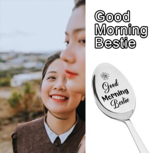 Best Friends Bff Gifts Spoon for Women Girls Good Morning Bestie Spoons for Best Bestie Friendship Gifts for Friends Birthday Christmas Graduation Gift for Coffee Tea Lovers Spoon