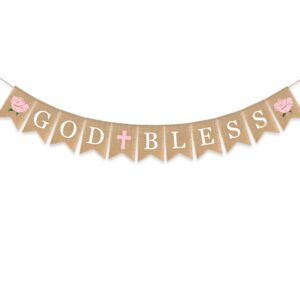 flower god bless banner baptism burlap garlands girl pink cross floral first communion christening decoration