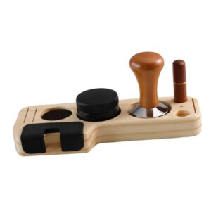 ＫＬＫＣＭＳ Espresso Accessories Kits Espresso Tamping Stand Set Barista Part Multipurpose Coffee Tamper Distributor and Stirrer for Counters Shop Cafe, Pine Wood 58mm