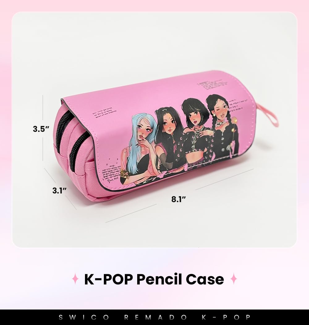 Swico Remado Kpop Marker Pen Organizer Big Storage Pen Pouch Bag Black and Pink for Office Supplies