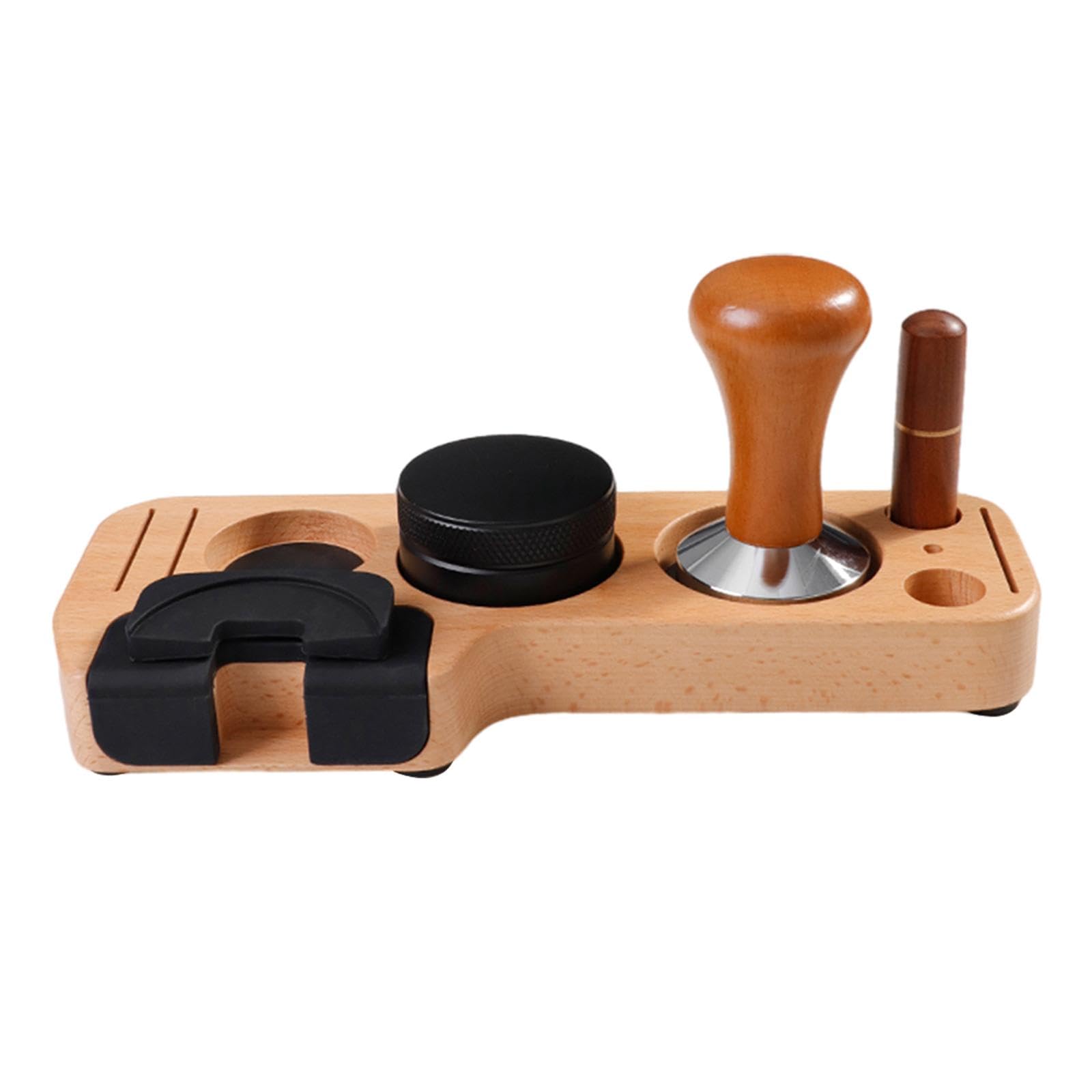 ＫＬＫＣＭＳ Espresso Accessories Kits Espresso Tamping Stand Set Barista Part Multipurpose Coffee Tamper Distributor and Stirrer for Counters Shop Cafe, Beech 51mm