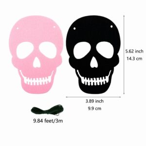 SaktopDeco 2 Pack Black Pink Skull Garland Banner Felt Skeleton Garland Halloween Banner for DIY Gothic Decorations Halloween Home Decor