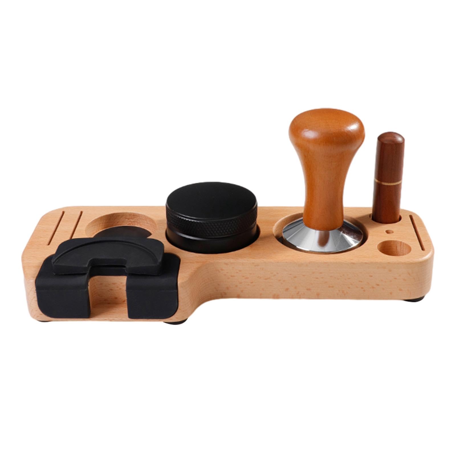 ＫＬＫＣＭＳ Espresso Accessories Kits Espresso Tamping Stand Set Barista Part Multipurpose Coffee Tamper Distributor and Stirrer for Counters Shop Cafe, Beech 51mm