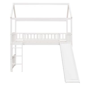 DEYOBED Twin Size Wooden Loft Bed Frame with Rolling Portable Desk Cabinet and Storage Shelves for Kids Teens